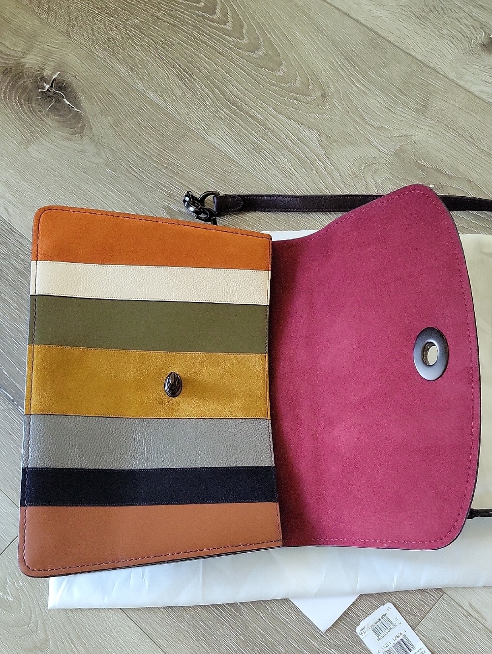 Coach Parker Top Handle 32 w/Patchwork Stripes Suede & Leather - Picture 12 of 16